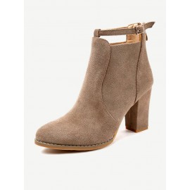 Solid Buckle Block Zipper Boots