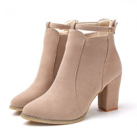 Solid Buckle Block Zipper Boots