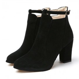 Solid Buckle Block Zipper Boots