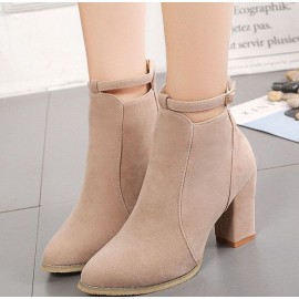 Solid Buckle Block Zipper Boots