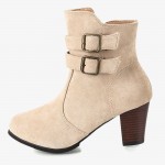 Plus Size Women Buckle High Heel Zipper Short Boots