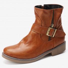 Women Buckle Decoration Zipper Cowbooy Western Short Boots