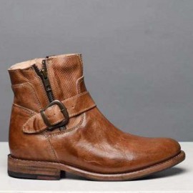 Women Buckle Decoration Zipper Cowbooy Western Short Boots