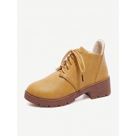 Stacked Heel Lace Up Ankle Boots