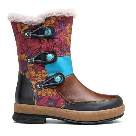 Mongolia Style Plush Genuine Leather Zipper Warm Comfortable Flat Boots