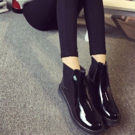 Black Waterproof Ankle Knight European Style Flat Boots