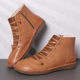 Women Comfortable Soft Sole Closed Toe Slip Resistant Flat Ankle Casual Zipper Boots