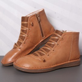 Women Comfortable Soft Sole Closed Toe Slip Resistant Flat Ankle Casual Zipper Boots