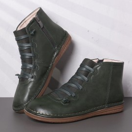 Women Comfortable Soft Sole Closed Toe Slip Resistant Flat Ankle Casual Zipper Boots