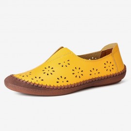 Women Cow Split Leather Hollow Out Breathable Soft Non Slip Women\'s Casual Loafers