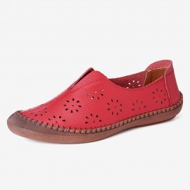 Women Cow Split Leather Hollow Out Breathable Soft Non Slip Women\'s Casual Loafers