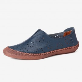 Women Cow Split Leather Hollow Out Breathable Soft Non Slip Women\'s Casual Loafers