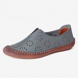 Women Cow Split Leather Hollow Out Breathable Soft Non Slip Women\'s Casual Loafers