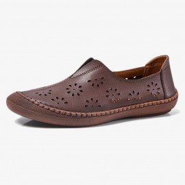 Women Cow Split Leather Hollow Out Breathable Soft Non Slip Women\'s Casual Loafers