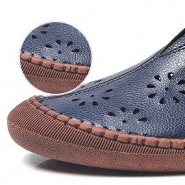 Women Cow Split Leather Hollow Out Breathable Soft Non Slip Women\'s Casual Loafers