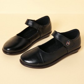 Women Comfy Round Toe Soft Leather Hook Loop Flats