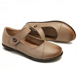 Women Comfy Round Toe Soft Leather Hook Loop Flats