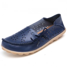 Big Size Leather Hollow Out Floral Breathable Soft Comfy Lace Up Flat Shoes