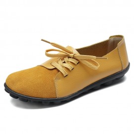 Large Size Women Casual Soft Lightweight Splicing Leather Lace Up Flats Loafers