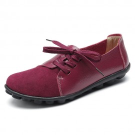 Large Size Women Casual Soft Lightweight Splicing Leather Lace Up Flats Loafers