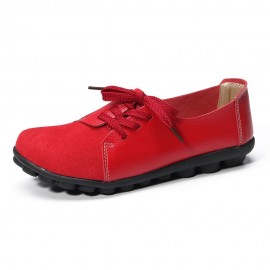 Large Size Women Casual Soft Lightweight Splicing Leather Lace Up Flats Loafers
