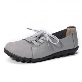 Large Size Women Casual Soft Lightweight Splicing Leather Lace Up Flats Loafers