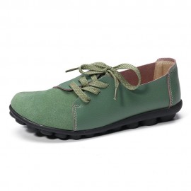Large Size Women Casual Soft Lightweight Splicing Leather Lace Up Flats Loafers