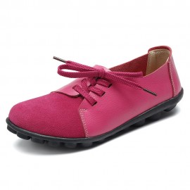 Large Size Women Casual Soft Lightweight Splicing Leather Lace Up Flats Loafers