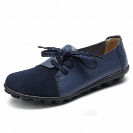 Large Size Women Casual Soft Lightweight Splicing Leather Lace Up Flats Loafers