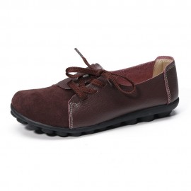 Large Size Women Casual Soft Lightweight Splicing Leather Lace Up Flats Loafers