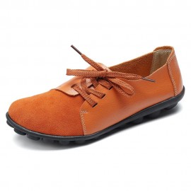Large Size Women Casual Soft Lightweight Splicing Leather Lace Up Flats Loafers
