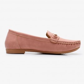 Women Metal Detail Flat Leather Comfy Breathable Casual Loafers