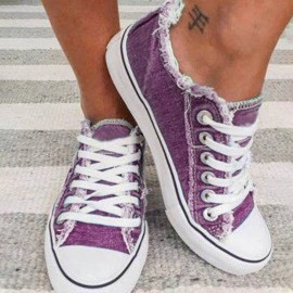 Women Casual Canvas Comfy Lace Up Flat Shoes