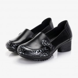 Women Folkways Comfy Leather Round Toe Slip On Pumps