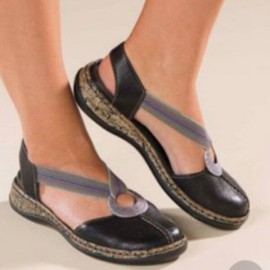 Large Size Women Casual Closed Toe Elastic Band Flat Sandals