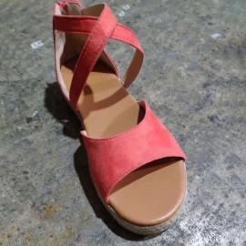 Large Size Peep Toe Espadrilles Zipper Buckle Strap Casual Sandals