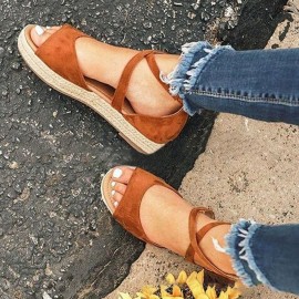 Large Size Peep Toe Espadrilles Zipper Buckle Strap Casual Sandals