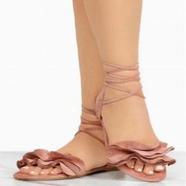 Big Size Women Casual Suede Strappy Solid Color Flat Sandals