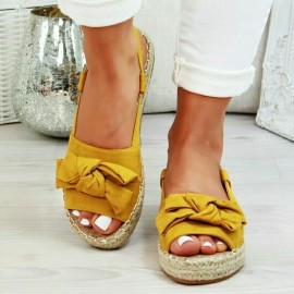 Plus Size Women Butterfly Knot Peep Toe Woven Platform Buckle Sandals