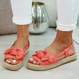 Plus Size Women Butterfly Knot Peep Toe Woven Platform Buckle Sandals