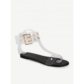 Big Size Women Summer Transparent Ankle Strap Buckle Flat Sandals
