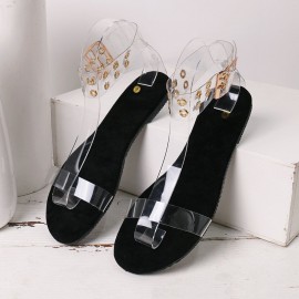 Big Size Women Summer Transparent Ankle Strap Buckle Flat Sandals