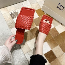 Women Square Toe Solid Color knitted Slip On Slippers