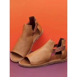 Women Minimalist Fish Mouth Hook Loop Rome Flat Sandals