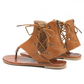 Extra Size Vintage Clip Toe Lace Up Lady Flat Roma Sandals