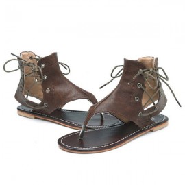 Extra Size Vintage Clip Toe Lace Up Lady Flat Roma Sandals