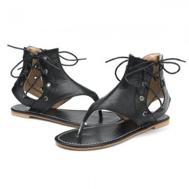 Extra Size Vintage Clip Toe Lace Up Lady Flat Roma Sandals