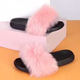 Plus Size Women Plush Decor Comfy Non Slip Sliders Slippers
