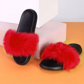 Plus Size Women Plush Decor Comfy Non Slip Sliders Slippers