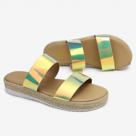 Women Double Gradient Color Strap Comfy Non Slip Espadrille Platform Slippers